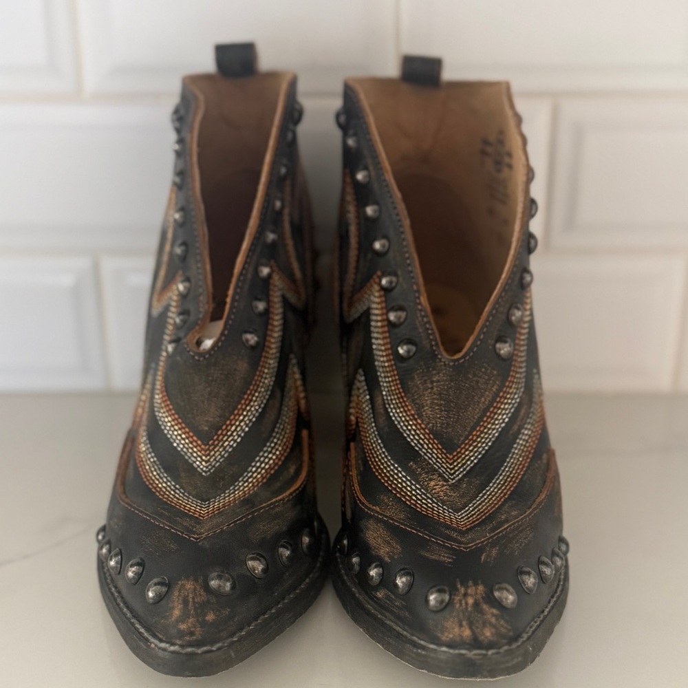 Studded Black Ankle Boots with Unique Stitching - Picture 5 of 5